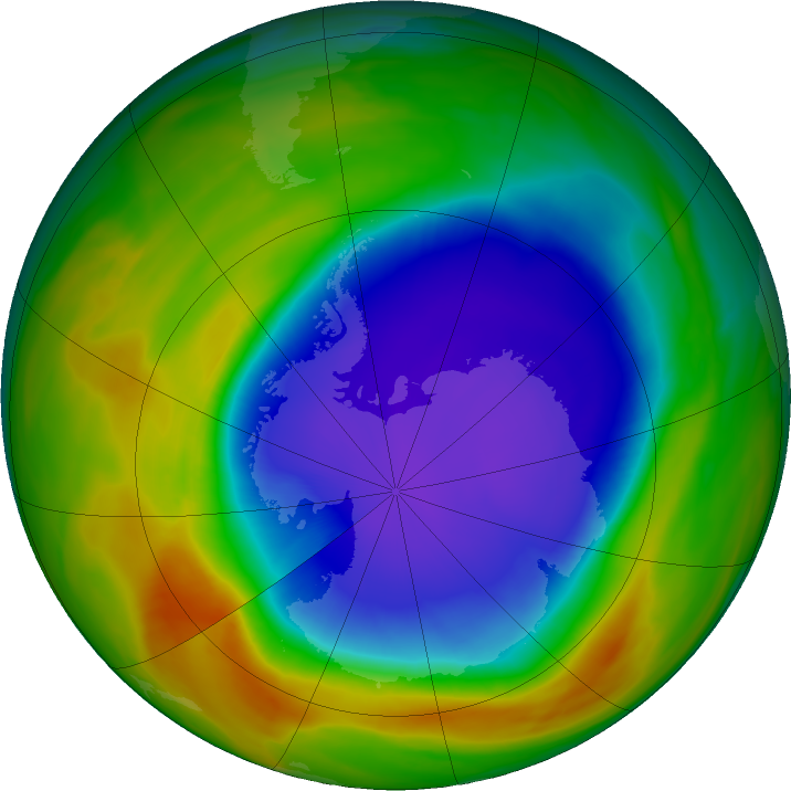 Antarctic ozone map for 16 October 2023